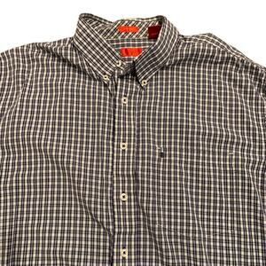 IZod Mens navy blue plaid cotton button down shirt XL